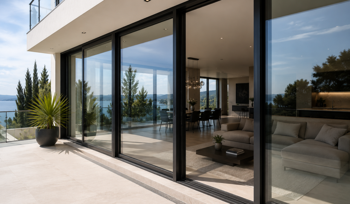 Villa contemporaine équipée de grandes baies vitrées aluminium noires
