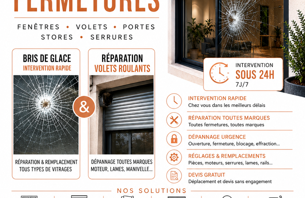 Intervention de dépannage vitrerie, volets roulants et stores à Cannes par Glassline